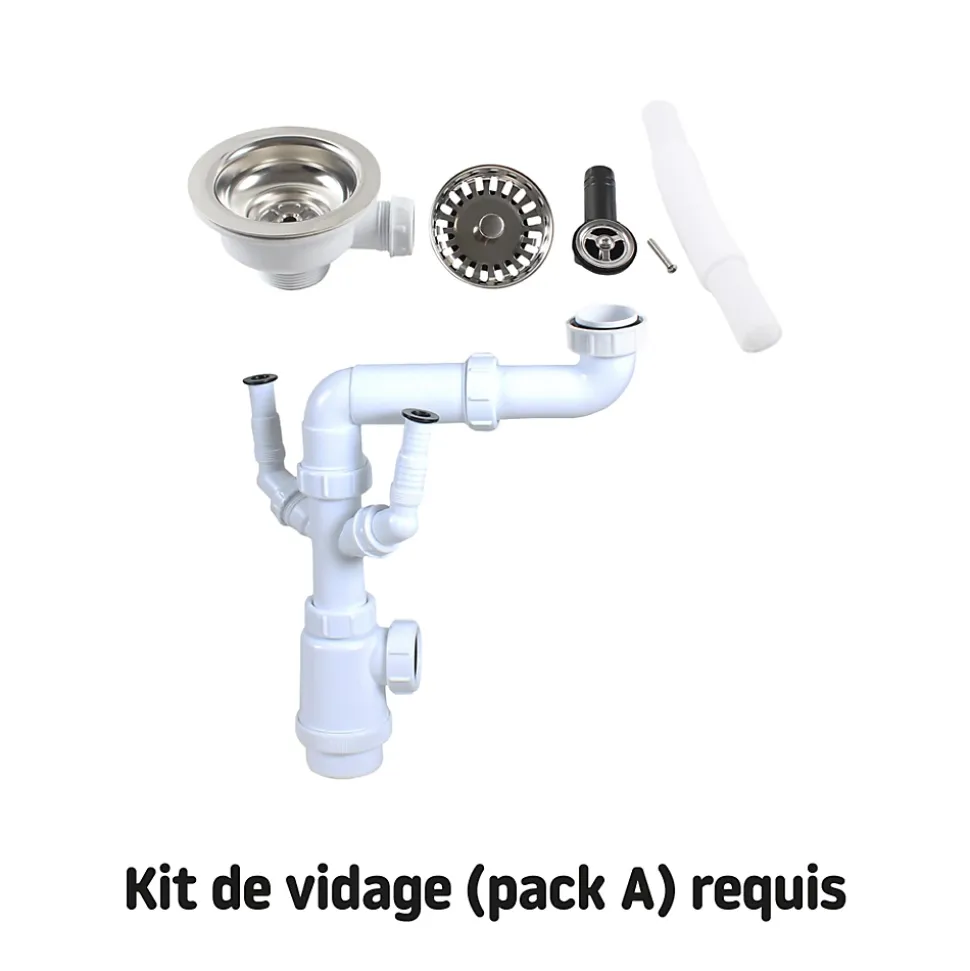 Kit de vidage A manuel évier avec panier acier inoxydable 1 bac