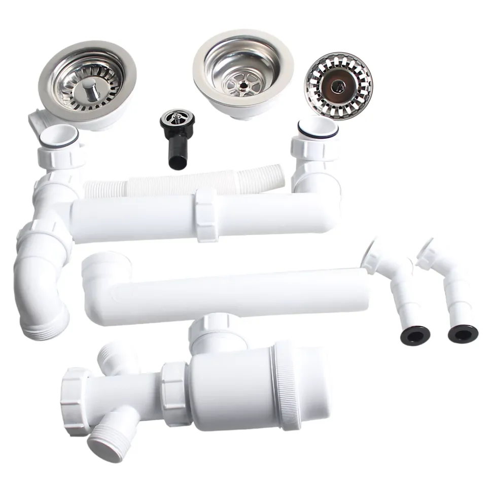 Kit de vidage B manuel évier avec panier acier inoxydable 1,5 ou 2 bacs