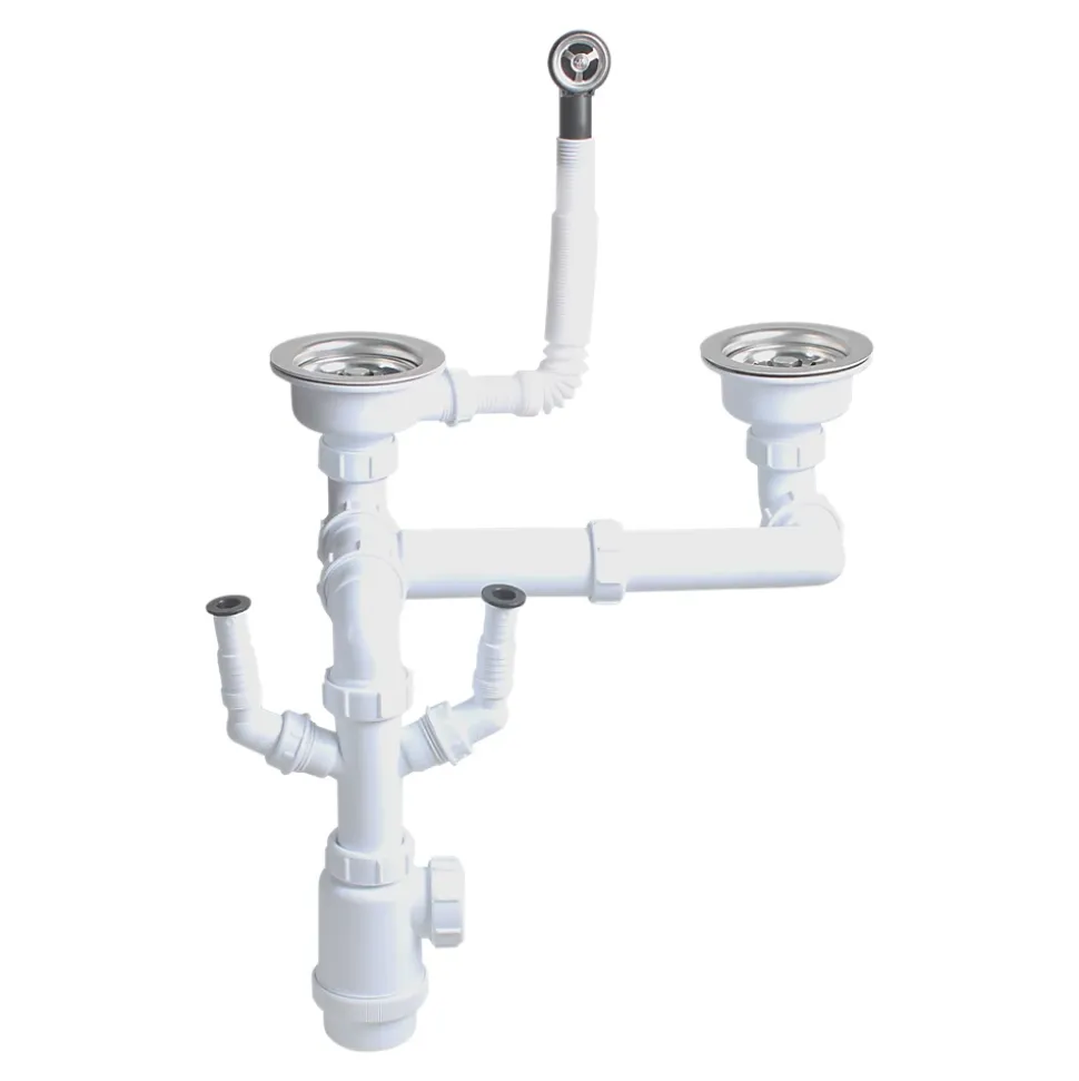 Kit de vidage B manuel évier avec panier acier inoxydable 1,5 ou 2 bacs