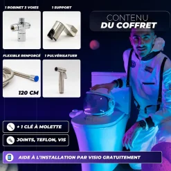 Kit Douchette WC avec Robinet 3 voies (Brevet Déposé) - Marque Française - Qualité supérieure - Expert WC