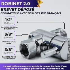 Kit Douchette WC avec Robinet 3 voies (Brevet Déposé) - Marque Française - Qualité supérieure - Expert WC