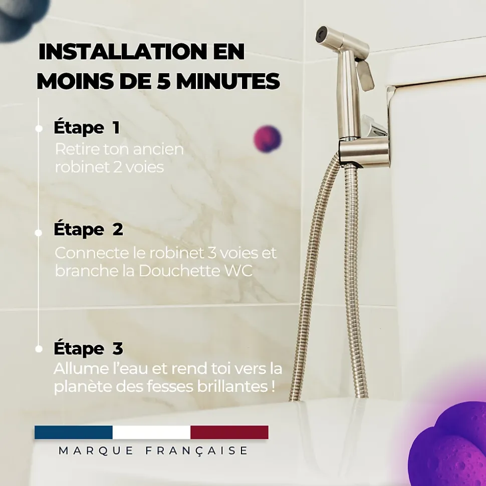 Kit Douchette WC avec Robinet 3 voies (Brevet Déposé) - Marque Française - Qualité supérieure - Expert WC