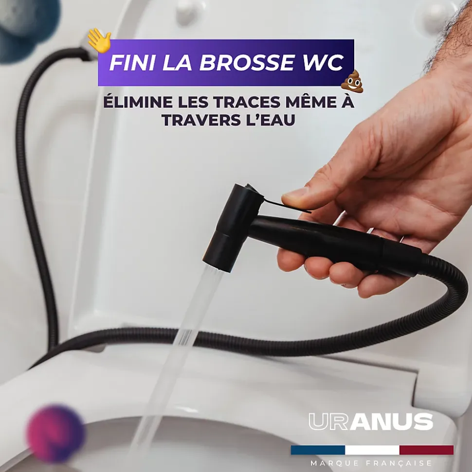 Kit Douchette WC Noir avec Robinet 3 voies (Brevet Déposé) - Marque Française - Qualité supérieure - Uranus Expert WC