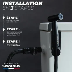 Kit Douchette WC Noir avec Robinet 3 voies (Brevet Déposé) - Marque Française - Qualité supérieure - Uranus Expert WC