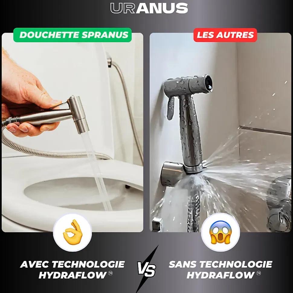 Kit Douchette WC Noir avec Robinet 3 voies (Brevet Déposé) - Marque Française - Qualité supérieure - Uranus Expert WC