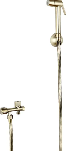 Kit hygiène WC avec douchette 2 jets + flexible + support mural + robinet alimentation, doré brossé, MTK Harmonie