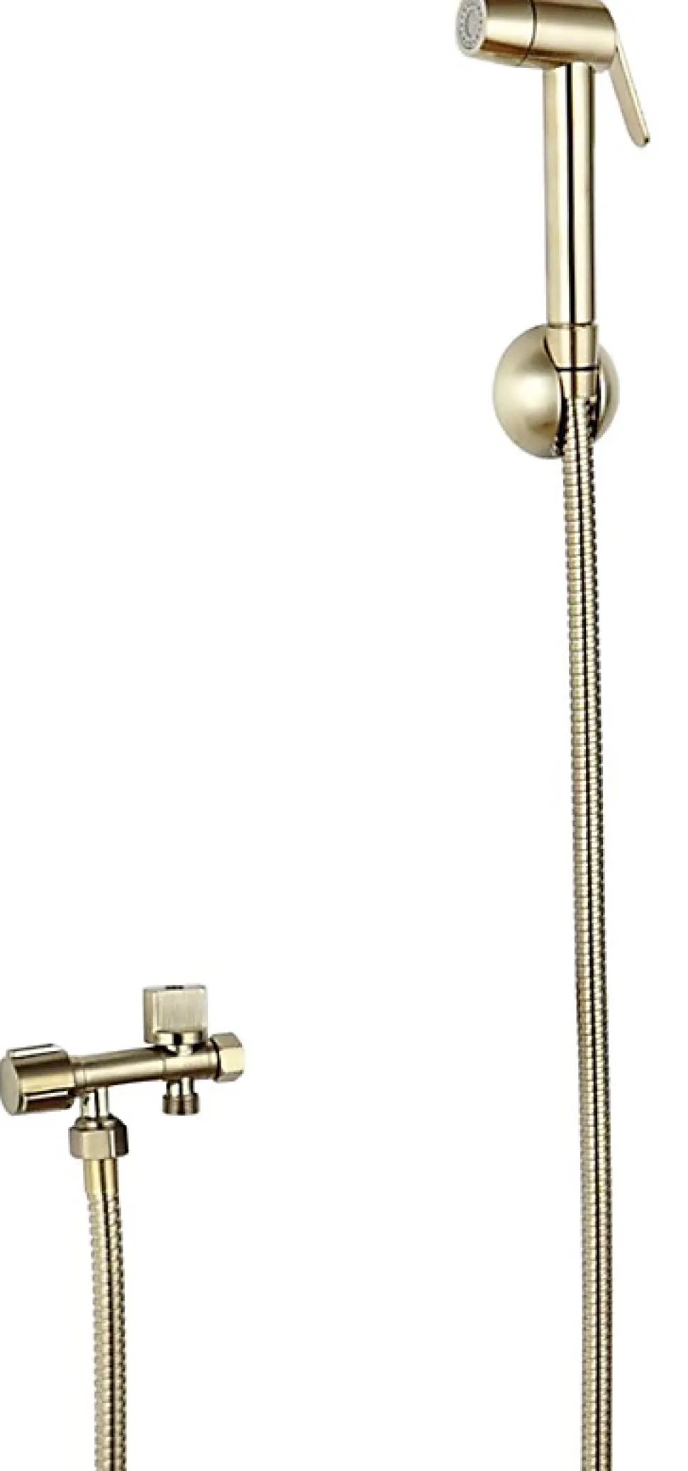 Kit hygiène WC avec douchette 2 jets + flexible + support mural + robinet alimentation, doré brossé, MTK Harmonie