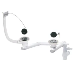 Kit pour évier avec siphon réglable blanc 60mm, bouchon et trop-plein Wirquin