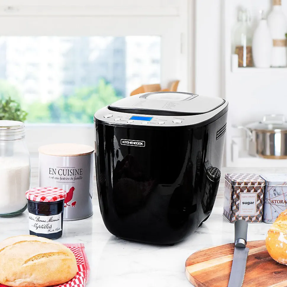 Kitchencook - Machine à Pain - Départ Différé - 550w - 12 Programmes Intégrés - Cuve Amovible Antiadhésive - Noir