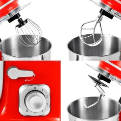 Kitchencook - Robot Pétrin 5l - 1300w - 6 Intensités - Bol Amovible Acier Inoxydable - Crochet à Pâte - Fouet à Fils - Rouge