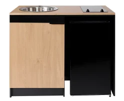 Kitchenette complète vitrocéramique noir et effet chêne H.94,2 x l.120 cm