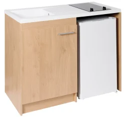 Kitchenette complète vitrocéramique décor chêne H. 94,5 x l. 120 cm