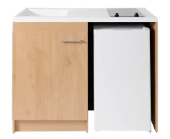 Kitchenette complète vitrocéramique décor chêne H. 94,5 x l. 120 cm