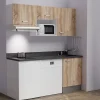 Kitchenette K55 - 180 cm - façades Bois - Plan monobloc en quartz coloris Nero évier à droite