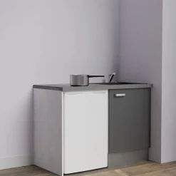 Kitchenette K08 - 120 cm - Façades : Gris - Plan de travail : Gris béton - Crédences : Non - Evier Noir