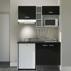 Kitchenette K13 - 140 cm - Façades : Noir - Plan de travail : Noir - Crédences : Non - Evier