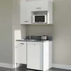 Kitchenette K00 - 100 cm - façades Blanc - Plan monobloc en quartz coloris Cromo évier à gauche - Electroménager Blanc