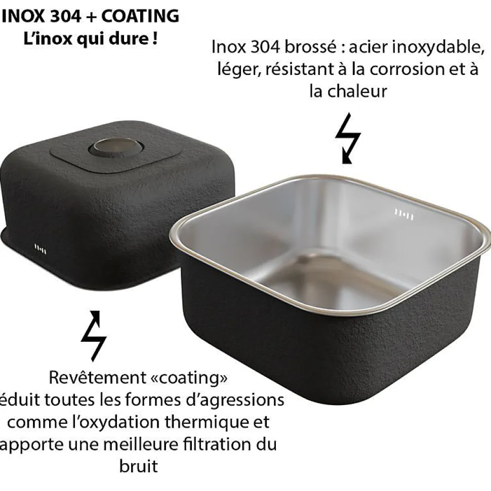 Kitchenette K55 - 180 cm - Façades : Noir - Plan de travail : Bois - Crédences : Non - Evier