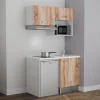 Kitchenette K02 - 120 cm - Façades : Bois - Plan de travail : Blanc - Crédences : Non - Evier Inox