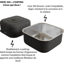 Kitchenette K20 - 180 cm - Façades : Noir - Plan de travail : Noir - Crédences : Oui - Evier