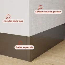 Kitchenette K07 - 120 cm - Façades : Blanc - Plan de travail : Bois - Crédences : Non - Evier Inox