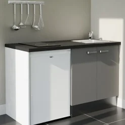 Kitchenette K17 - 140 cm - Façades : Gris - Plan de travail : Noir - Crédences : Non - Evier