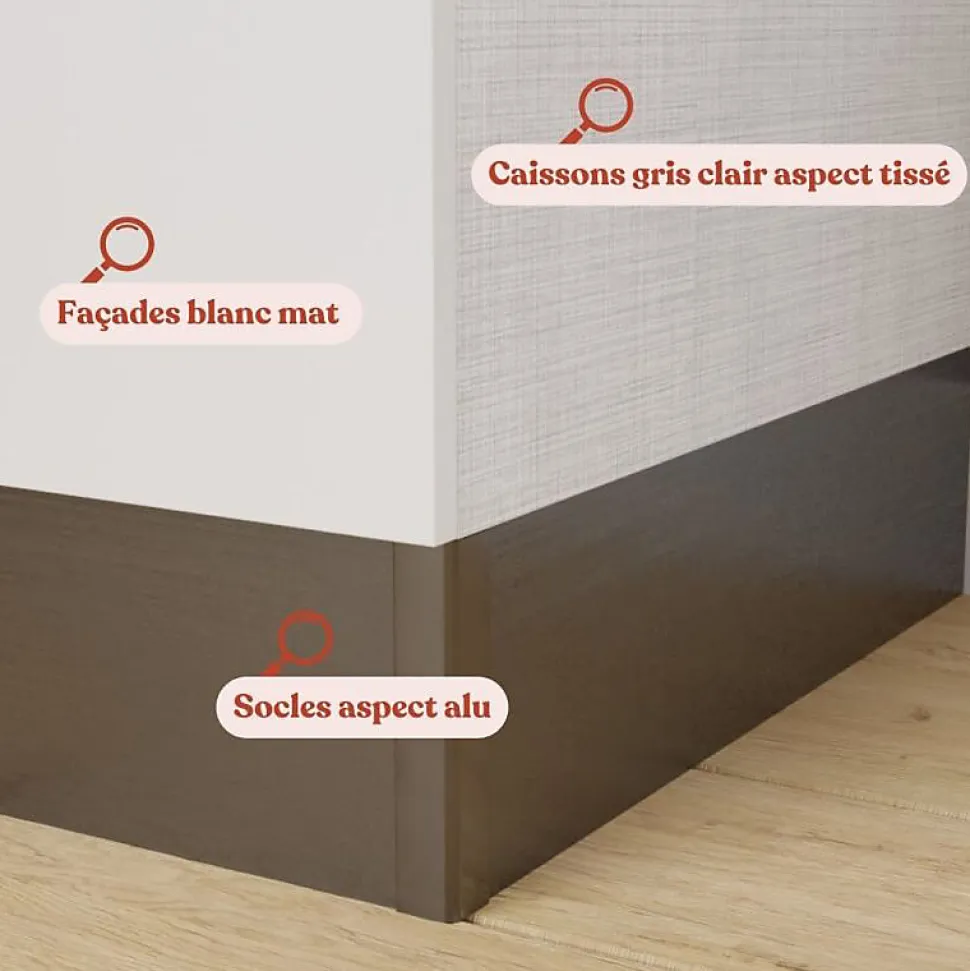 Kitchenette K00 - 100 cm - façades Blanc - Plan monobloc en quartz coloris Cromo évier à droite