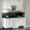 Kitchenette K20 - 180 cm - Façades : Blanc - Plan de travail : Noir - Crédences : Oui - Evier