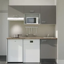 Kitchenette K55 - 180 cm - Façades : Gris - Plan de travail : Bois - Crédences : Non - Evier