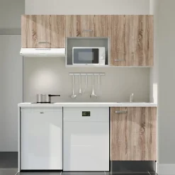Kitchenette K55 - 180 cm - Façades : Bois - Plan de travail : Blanc - Crédences : Non - Evier
