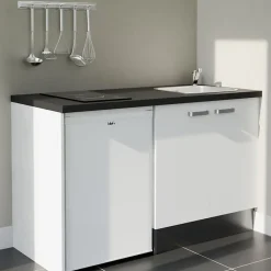 Kitchenette K17 - 140 cm - Façades : Blanc - Plan de travail : Noir - Crédences : Non - Evier