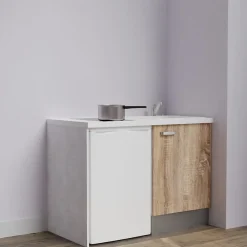 Kitchenette K08 - 120 cm - Façades : Bois - Plan de travail : Blanc - Crédences : Non - Evier Blanc