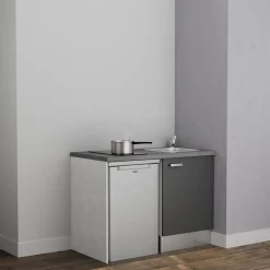 Kitchenette K08 - 120 cm - Façades : Gris - Plan de travail : Gris béton - Crédences : Non - Evier Inox