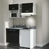Kitchenette K13 - 140 cm - façades Noir - Plan monobloc en quartz coloris Cromo évier à gauche - Electroménager Blanc