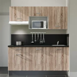 Kitchenette K30 - 180 cm - Façades : Bois - Plan de travail : Noir - Crédences : Oui - Evier