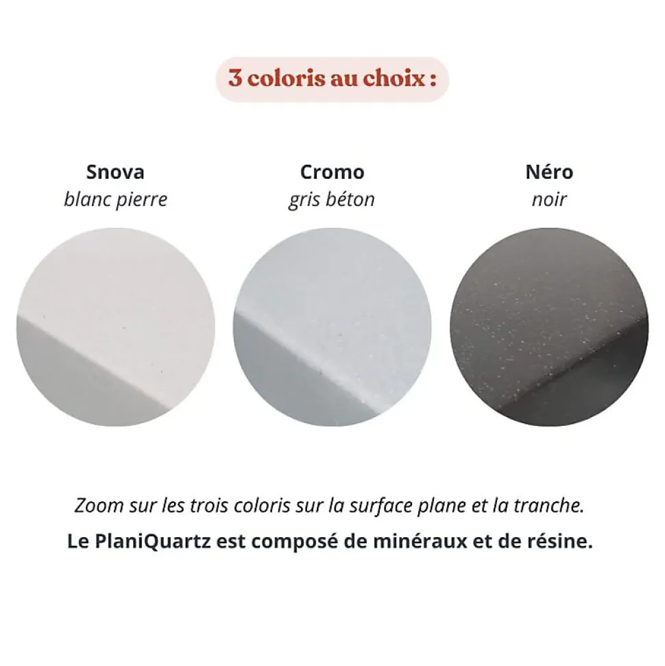 Kitchenette K17 - 140 cm - façades Bois - Plan monobloc en quartz coloris Snova évier à droite - Electroménager Blanc