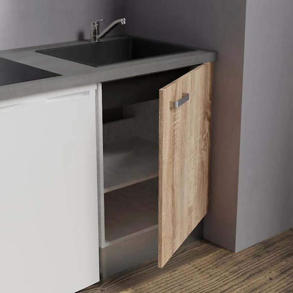 Kitchenette K02 - 120 cm - Façades : Bois - Plan de travail : Gris béton - Crédences : Non - Evier Noir