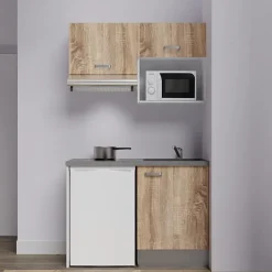 Kitchenette K02 - 120 cm - Façades : Bois - Plan de travail : Gris béton - Crédences : Non - Evier Noir
