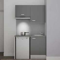 Kitchenette K01 - 120 cm - Façades : Gris - Plan de travail : Gris béton - Crédences : Non - Evier Inox