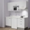 Kitchenette K20 - 180 cm - façades Blanc - Plan monobloc en quartz coloris Snova évier à gauche