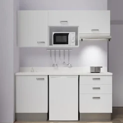 Kitchenette K20 - 180 cm - façades Blanc - Plan monobloc en quartz coloris Snova évier à gauche