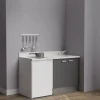 Kitchenette K17 - 140 cm - façades Gris - Plan monobloc en quartz coloris Snova évier à droite