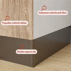 Kitchenette K07 - 120 cm - façades Bois - Plan monobloc en quartz coloris Cromo évier à gauche