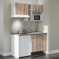 Kitchenette K13 - 140 cm - Façades : Bois - Plan de travail : Gris - Crédences : Non - Evier