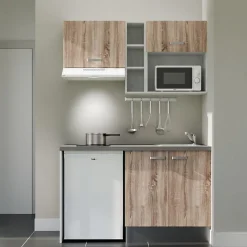 Kitchenette K13 - 140 cm - Façades : Bois - Plan de travail : Gris - Crédences : Non - Evier