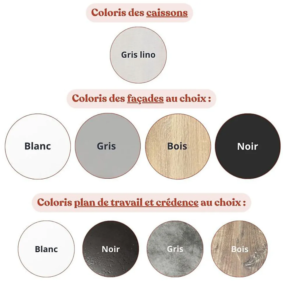 Kitchenette K13 - 140 cm - Façades : Bois - Plan de travail : Gris - Crédences : Non - Evier