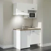 Kitchenette K02 - 120 cm - Façades : Blanc - Plan de travail : Bois - Crédences : Non - Evier Inox