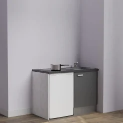 Kitchenette K08 - 120 cm - Façades : Gris - Plan de travail : Noir texturé - Crédences : Non - Evier Gris