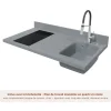 Kitchenette K02 - 120 cm - façades Gris - Plan monobloc en quartz coloris Cromo évier à droite
