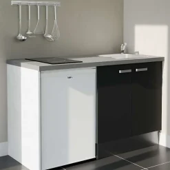 Kitchenette K17 - 140 cm - Façades : Noir - Plan de travail : Gris - Crédences : Non - Evier